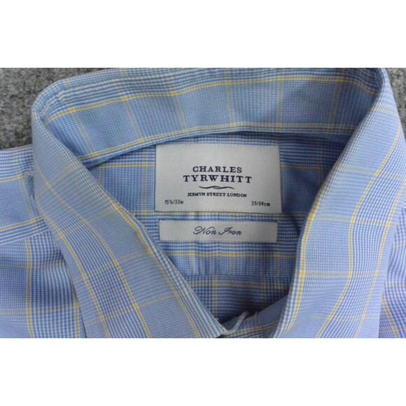Charles Tyrwhitt Shirt Mens 15.5x33 Blue Yellow Plaid‎ Non-Iron - Picture 4 of 9